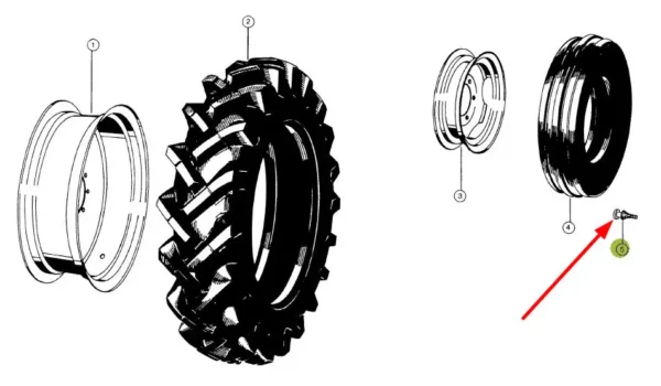 Oryginalny zawór felgi koła o numerze katalogowym 676839.0, stosowany w maszynach rolniczych marki Claas schemat.