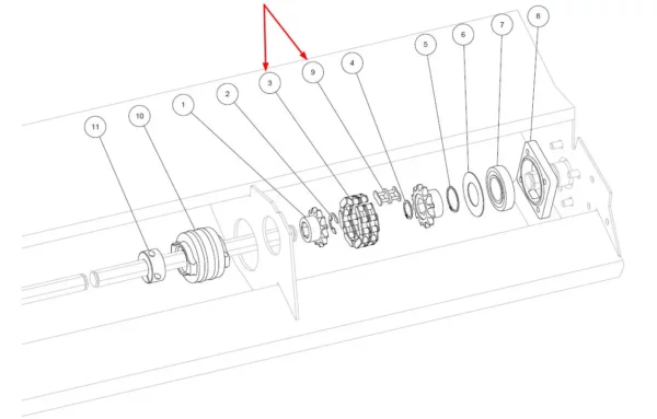 Oryginalny zestaw naprawczy składający się z łańcucha i spinki o numerze katalogowym M2-30071, stosowany w adapterach do kukurydzy marki Capello.-schemat