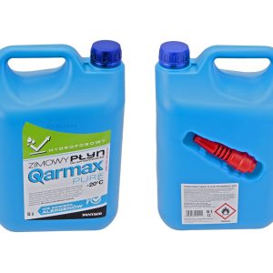 Płyn do spryskiwaczy zimowy QARMAX z lejkiem o pojemności 5 litrów hydrofobowy do -20  stopni i numerze katalogowym 06486.
