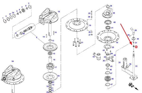 Oryginalne łożysko oporowe, rotora w kosiarce rotacyjnej marki: Challenger, Fella, Fendt oraz Massey Ferguson schemat.
