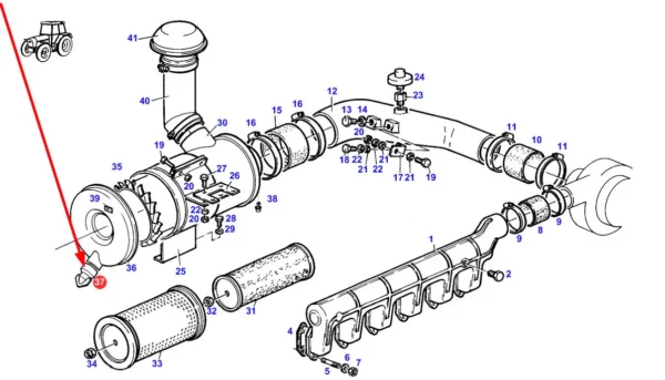Oryginalny zawór odpylacza filtra powietrza o numerze katalogowym 117200090300, stosowany w ciągnikach rolniczych marki Fendt schemat.