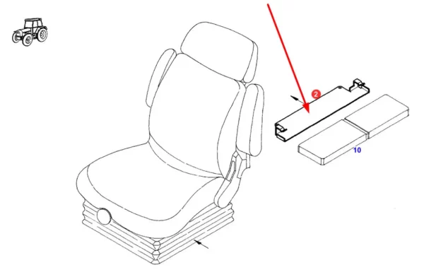 Oryginalny uchwyt fotela kierowcy o numerze katalogowym 117800360020, stosowany w ciągnikach rolniczych marki Fendt schemat.