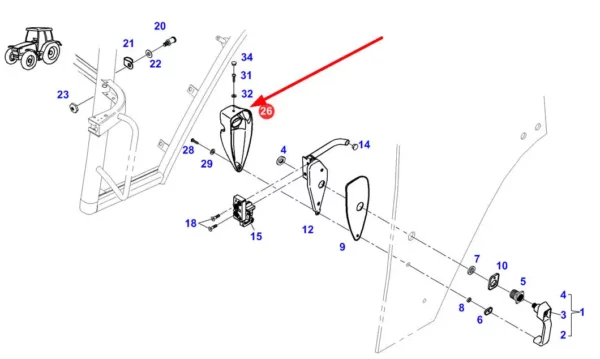 Oryginalna oslona zamka drzwi o numerze katalogowym 117810030350, stosowana w ciągnikach rolniczych marki Fendt. schemat