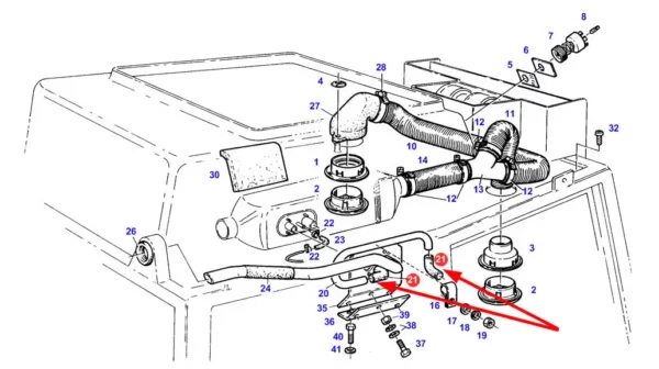 Oryginalne kolanko gumowe układu ogrzewania kabiny stosowane w ciągnikach marki Fendt schemat