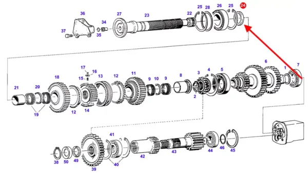 Oryginalny pierścień uszczelniający skrzyni biegów 7,7 mm, stosowany w ciągnikach rolniczych marki Fendt. schemat