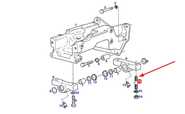 Oryginalna szpilka zawieszenia przedniej osi, stosowana w ciągnikach rolniczych marki Fendt schemat