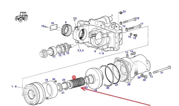 Oryginalna sprężyna przedniej osi o numerze katalogowym 205301020250, stosowana w ciągnikach rolniczych marki Fendt. schemat