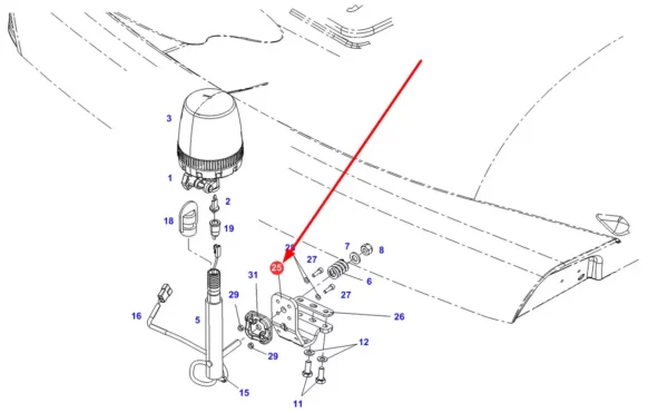Oryginalny uchwyt lampy ostrzegawczej o numerze katalogowym 236810440010, stosowany w ciągnikach rolniczych marek Fendt i Challenger. schemat