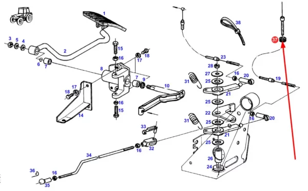 Oryginalna uszczelka mocowania pedału o numerze katalogowym 238710040030, stosowana w ciągnikach rolniczych marki Fendt schemat.