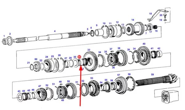 Oryginalna tuleja metalowa wałka skrzyni biegów o  wymiarach 41 x 47 x 17,5 mm stosowana w ciągnikach rolniczych marki Fendt schemat