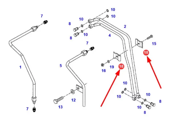 Oryginalny zacisk przewodu hydraulicznego o numerze katalogowym 278951130280, stosowany w ciągnikach rolniczych marki Massey Ferugson oraz Fendt schemat.