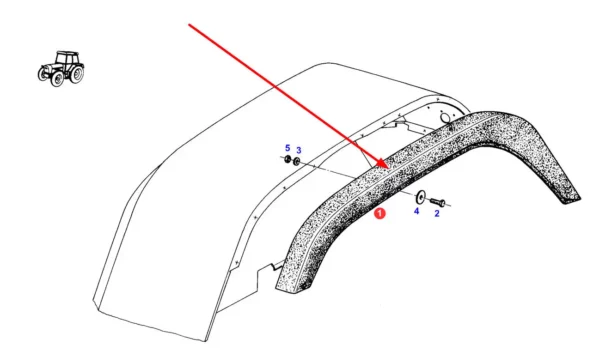 Oryginalne lewe poszerzenie błotnika o numerze katalogowym 312700050010, stosowane w ciągnikach rolniczych marki Fendt. schemat