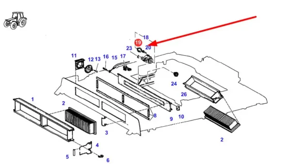 Oryginalny element mechanizmu nawiewu o numerze katalogowym 312810130452, stosowany w ciągnikach rolniczych marki Fendt schemat