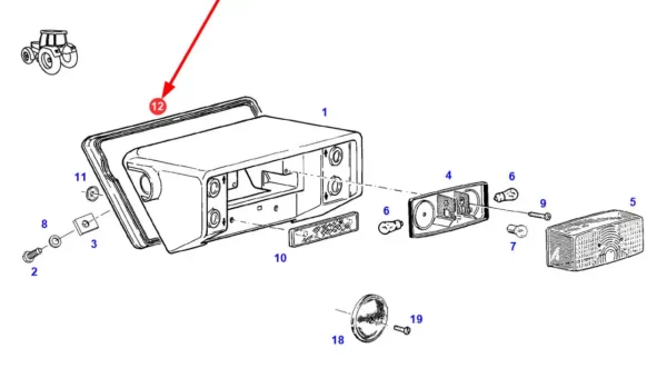 Oryginalna uszczelka gumowa obudowy lampy tylnej o numerze katalogowym 312900020020, stosowana w ciągnikach rolniczych marki Fendt. schemat