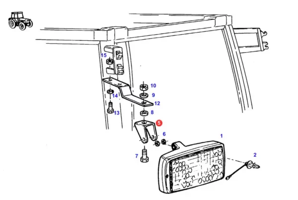 Oryginalny uchwyt reflektora roboczego o numerze katalogowym 312900114030, stosowany w ciągnikach rolniczych marki Fendt schemat
