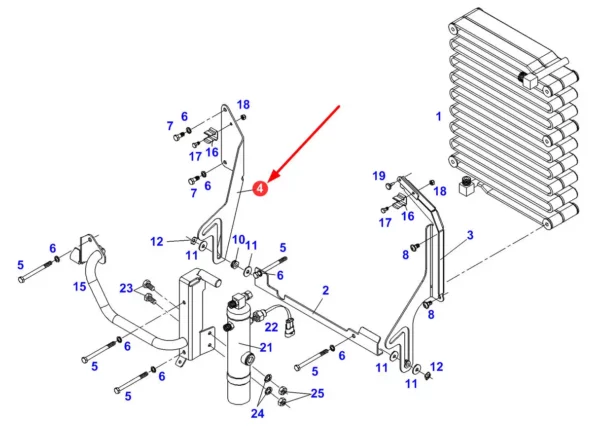 Oryginalne mocowanie chłodnicy klimatyzacji o numerze katalogowym 339551060041, stosowane w ciągnikach rolniczych marki Fendt schemat.