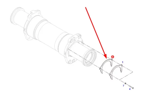 Oryginalna podkładka ustalająca cylindra kierowniczego o grubości 5 mm, stosowana w ciągnikach rolniczych marki Fendt schemat