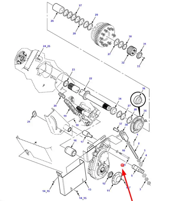 Oryginalna śruba o wymiarach 7/8"-9 x 6-1/2 i numerze katalogowym 70929503, stosowana w prasach wielkogabarytowych kostkujących marek Fendt, Massey Ferguson i Challenger. schemat