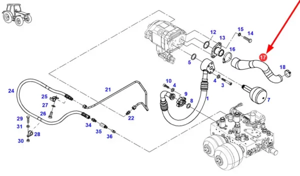 Oryginalny przewód gumowy hydrauliki o numerze katalogowym 725950901021, stosowany w ciągnikach rolniczych marki Fendt. schemat