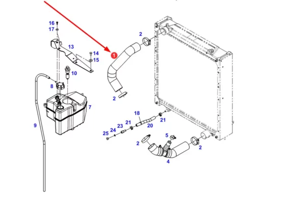 Oryginalny przewód chłodniczy o numerze katalogowym 737200052021, stosowany w ciągnikach rolniczych marki Fendt schemat