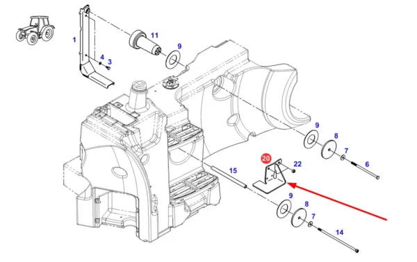 Oryginalne mocowanie zbiornika paliwa, stosowany w maszynach rolniczych marki Fendt schemat
