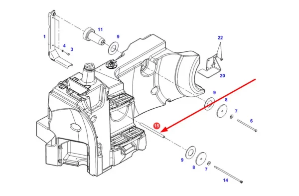 Oryginalna tuleja śruby mocowania zbiornika paliwa, stosowana w ciągnikach rolniczych marki Fendt schemat