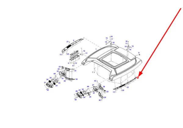Oryginalne mocowanie zadaszenia kabiny o numerze katalogowym 737812020030, stosowane w ciągnikach rolniczych marki Fendt schemat