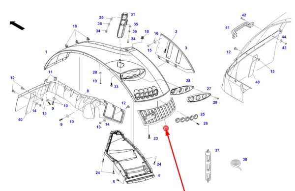 Oryginalna osłona tylnego błotnika o numerze katalogowym 737812600070, stosowany w ciągnikach marki Fendt- schemat.