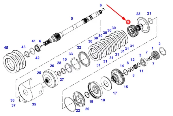 Oryginalne koło zębate o numerze katalogowym 743100320220, stosowane w ciągnikach rolniczych marek Challenger, Fendt oraz Massey Ferguson schemat.