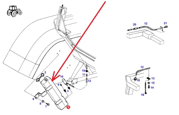 Oryginalny zbiornik płynu spryskiwaczy o numerze katalogowym 816810190012, stosowany w ciągnikach rolniczych marki Fendt schemat.