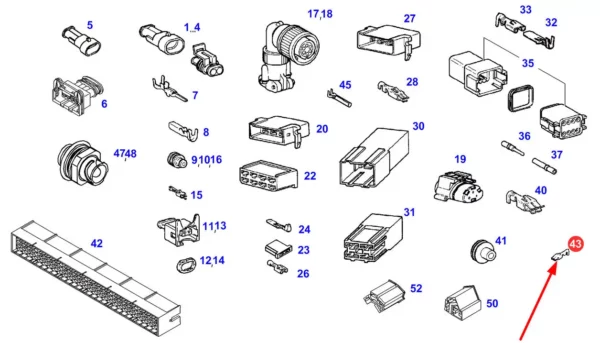 Oryginalny konektor elektryczny o numerze katalogowym 816900043800, stosowany w ciągnikach marki Fendt schemat.