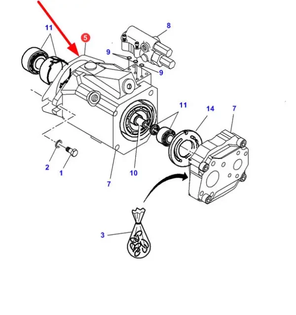 Oryginalna uszczelka pompy hydraulicznej, stosowana w ciągnikach marki Challenger, Valtra, Massey Ferguson oraz Fendt schemat.