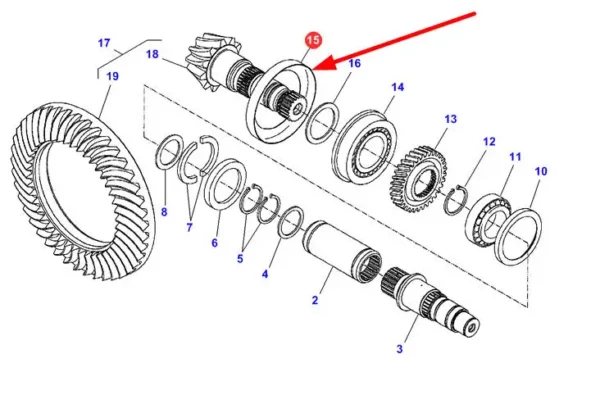Oryginalny pierścień metalowy mechanizmu różnicowego, stosowany w ciągnikach marki Challenger,Fendt, Valtra, Massey Ferguson schemat