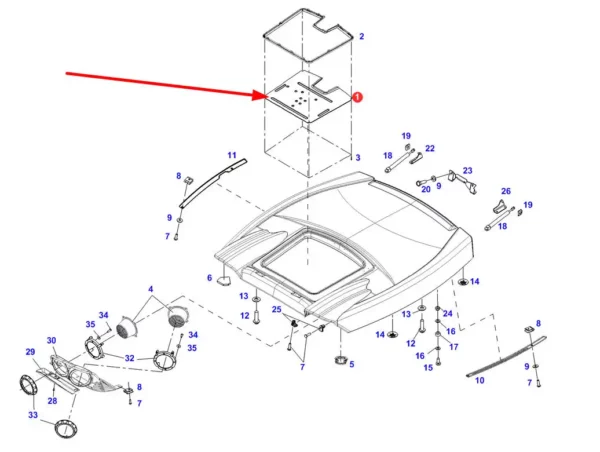 Oryginalna ramka szyberdachu o numerze katalogowym 835810020133, stosowana w ciągnikach rolniczych marki Fendt schemat