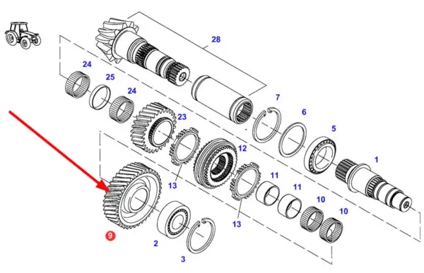 Oryginalne koło zębate mechanizmu różnicowego o numerze katalogowym 916100080110, stosowane w ciągnikach marki Fendt schemat.