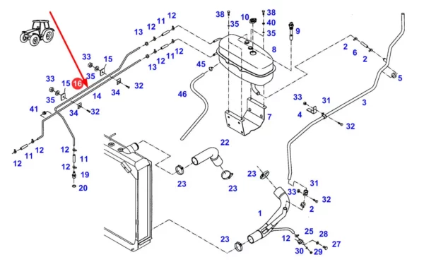 Oryginalny przewód metalowy układu chłodzenia stosowany w ciągnikach rolniczych marki Fendt schemat