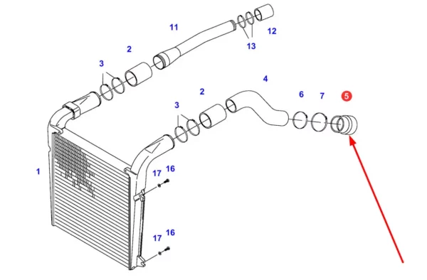 Oryginalna redukcja przewodu intercoolera, stosowana w ciągnikach rolniczych marki Fendt schemat