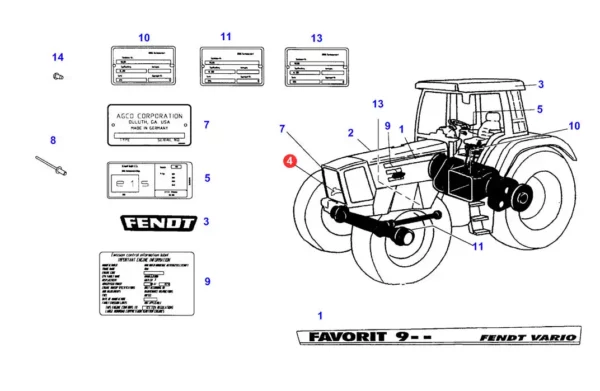 Oryginalna naklejka Vario o numerze katalogowym 926500320030, stosowana w ciągnikach rolniczych marki Fendt schemat.
