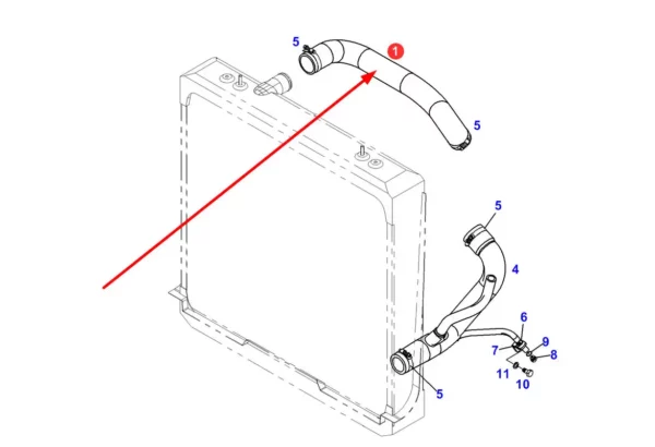 Oryginalny przewód gumowy chłodnicy stosowany w ciągnikach rolniczych marki Fendt schemat