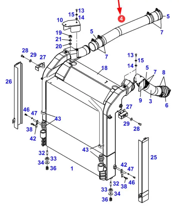 Oryginalny przewód metalowy chłodnicy o numerze katalogowym 930200191010, stosowany w ciągnikach rolniczych marki Fendt- schemat.