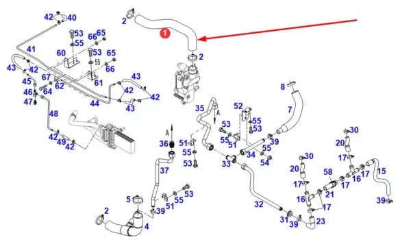 Oryginalny przewód gumowy układu chłodzenia, stosowany w ciągnikach rolniczych marki Fendt schemat