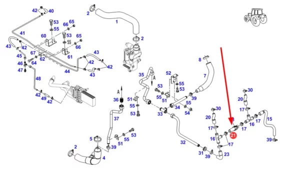 Oryginalny przewód gumowy układu chłodzenia, stosowany w ciągnikach rolniczych marki Fendt schemat