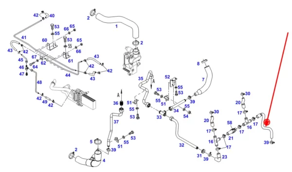 Oryginalny przewód gumowy układu chłodzenia, stosowany w ciągnikach rolniczych marki Fendt schemat
