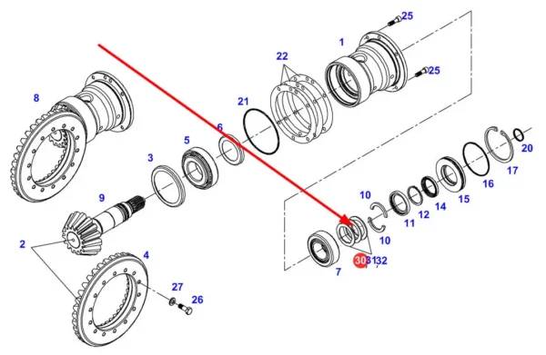 Oryginalna podkładka dystansowa mechanizmu różnicowego o grubości 3,35 mm i numerze katalogowym 931303180612, stosowana w ciągnikach marki Fendt schemat