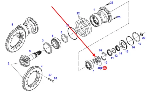 Oryginalna podkładka dystansowa wałka ataku o grubości 3,8 mm i numerze katalogowym 931303180630, stosowana w ciągnikach rolniczych marki Fendt schemat