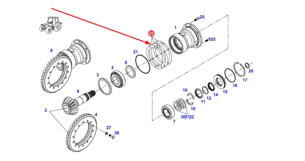 Oryginalna podkładka dystansowa mechanizmu różnicowego przedniego napędu o grubości 0,15 mm numerze katalogowym 931303180710, stosowana w ciagnikach rolniczych marki Fendt. schemat