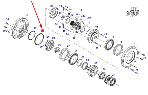 Oryginalny pierścień uszczelniający mechanizmu różnicowego o numerze katalogowym 931303190210, stosowany w ciągnikach rolniczych marki Fendt schemat.