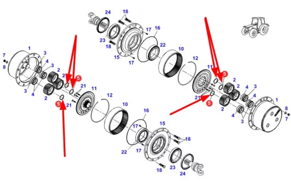 Oryginalny, zewnętrzny pierścień segera zwolnicy o numerze katalogowym 931303220210, stosowany w ciągnikach marki Fendt schemat