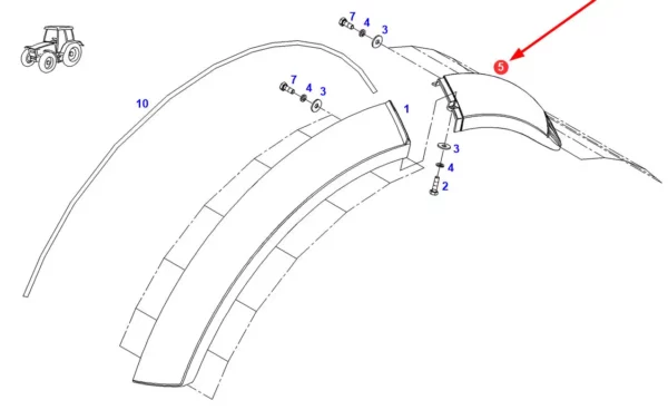 Oryginalne poszerzenie błotnika o numerze katalogowym 931700053030, stosowane w ciągnikach rolniczych marki Fendt. schemat