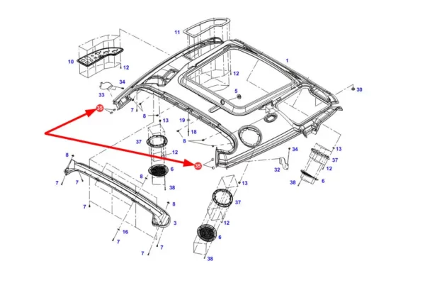 Oryginalna zaślepka okna dachowego, stosowana w ciągnikach rolniczych, marki Fendt schemat.